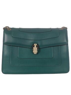 ♥️Bvlgari Medium Serpenti Green Forever Gold Green Leather with Snakehead Clasp♥